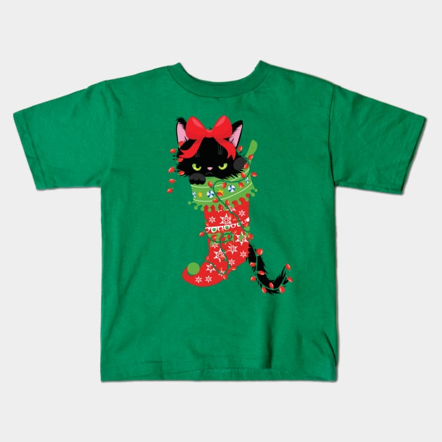 Grumpy And Annoyed Cats In Christmas Sock Xmas Lights Funny Kids T-Shirt by alcoshirts